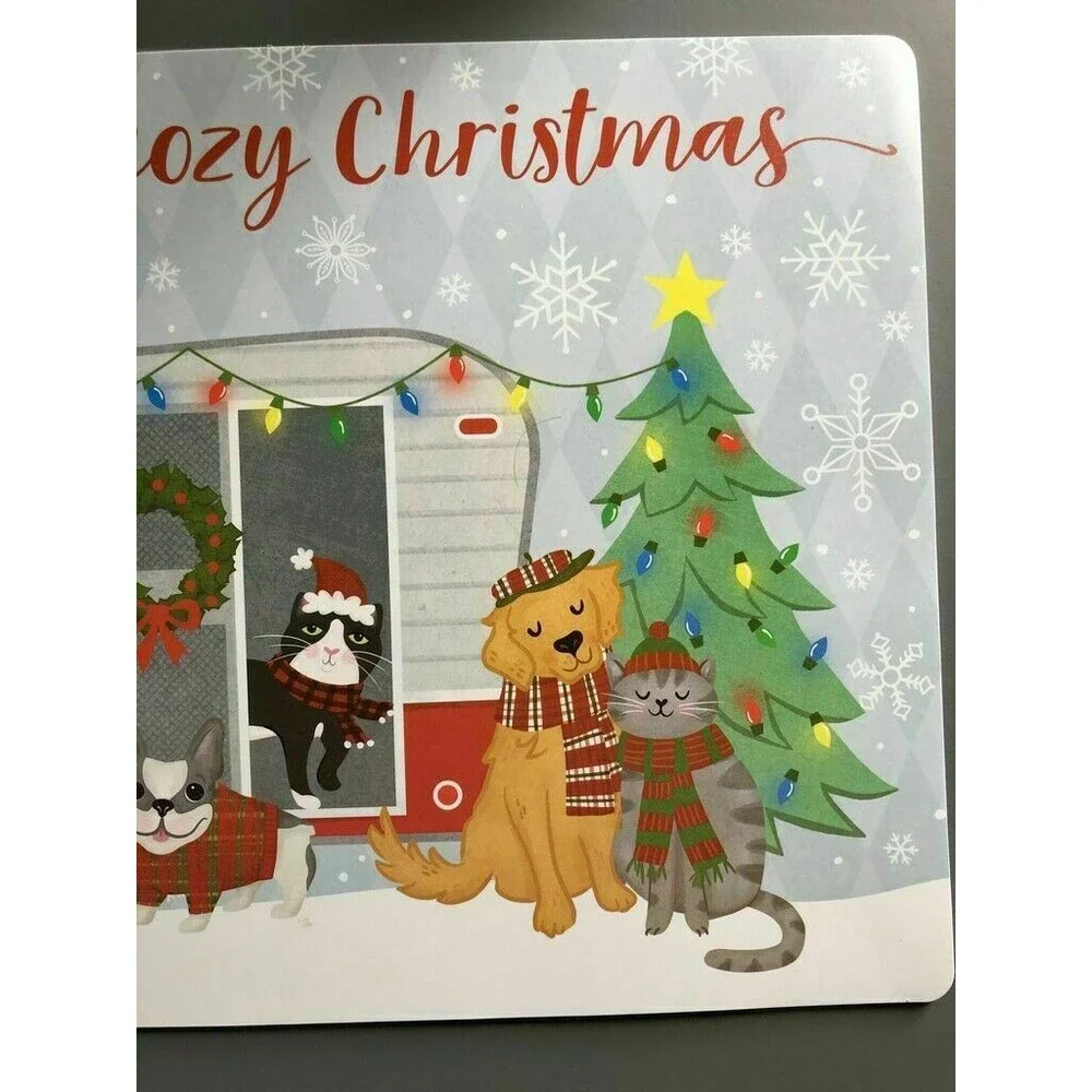 Have A Cozy Christmas Placemats Dogs Cats Camper RV Set of 4 Vinyl Foam Back